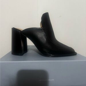 Antonio Melani Black Leather Mules
